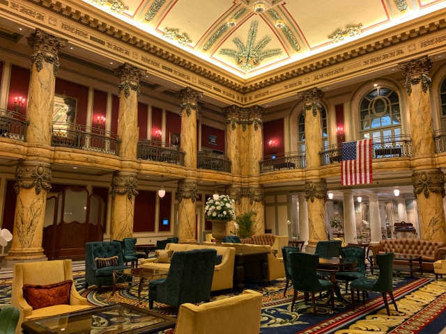 The downstairs lobby of the Jefferson Hotel in Richmond, Virginia